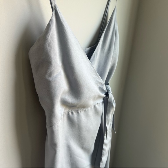 Urban Outfitters Grey Linen Blend Wrap Dress w/ Spaghetti Straps - Size Medium - Picture 9 of 13